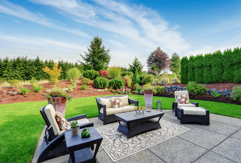 classy concrete patio in the garden